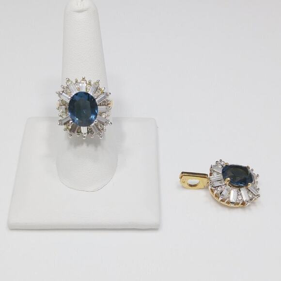 Blue & Clear Rhinestone Ring & Enhancer Pendant Set, Ring 8.25, Pendant 1 1/4 In - Picture 5 of 12